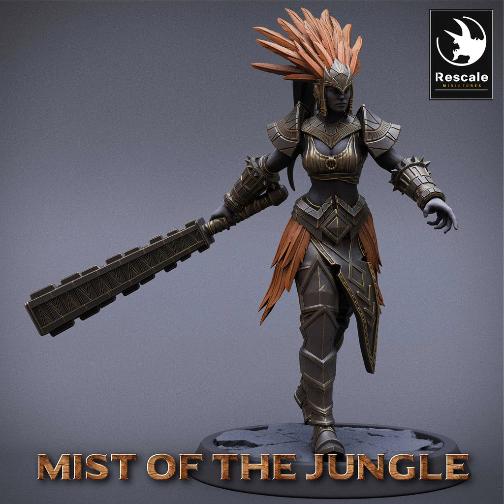 Amazon Heavy Soldier With Mace - Attack - Mist of the Jungle - Rescale Miniatures - Wargaming D&D DnD