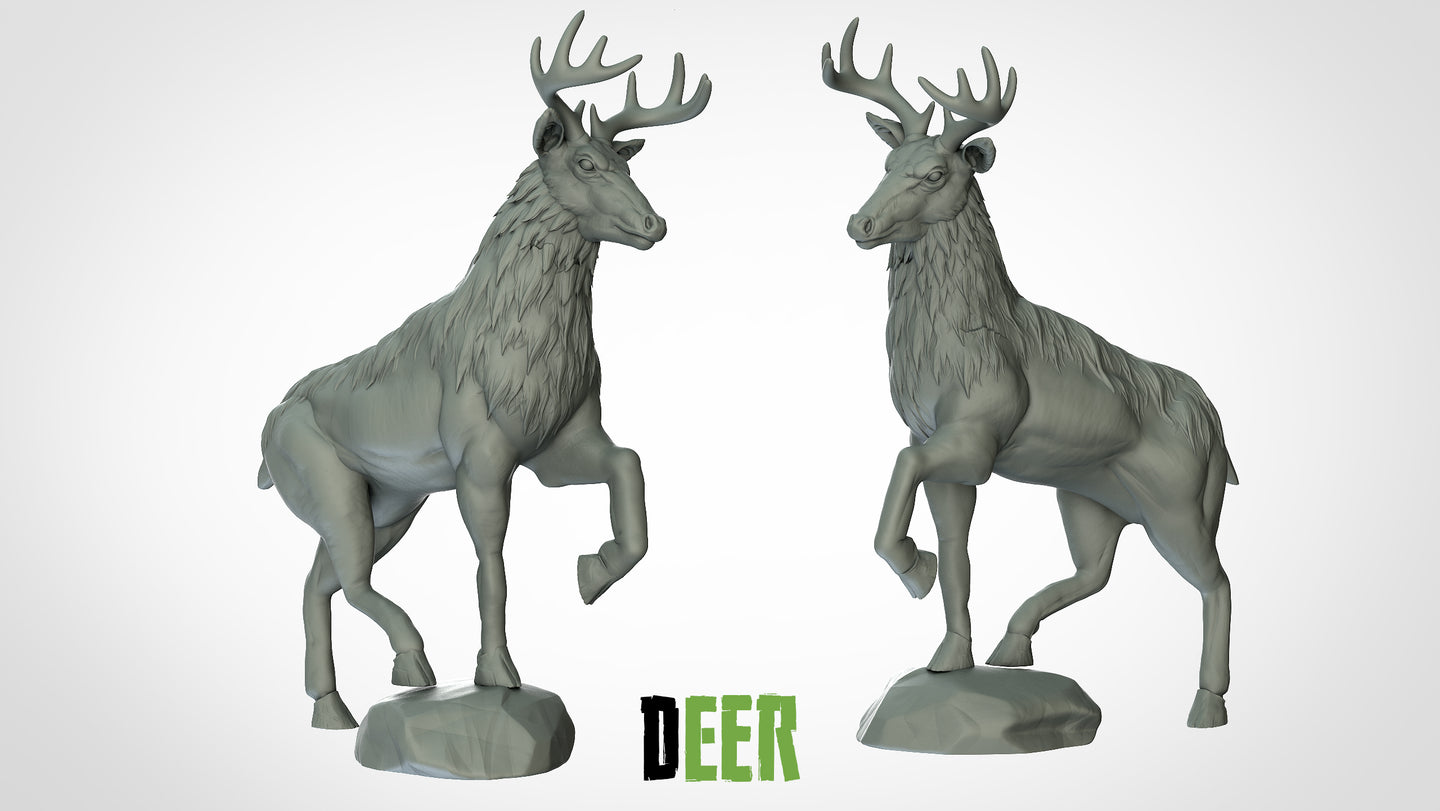 Deer on a Rock - Animals - 3D IP Studios - Terrain Wargaming D&D DnD 28mm 32mm 40mm 54mm 75mm 100mm 125mm