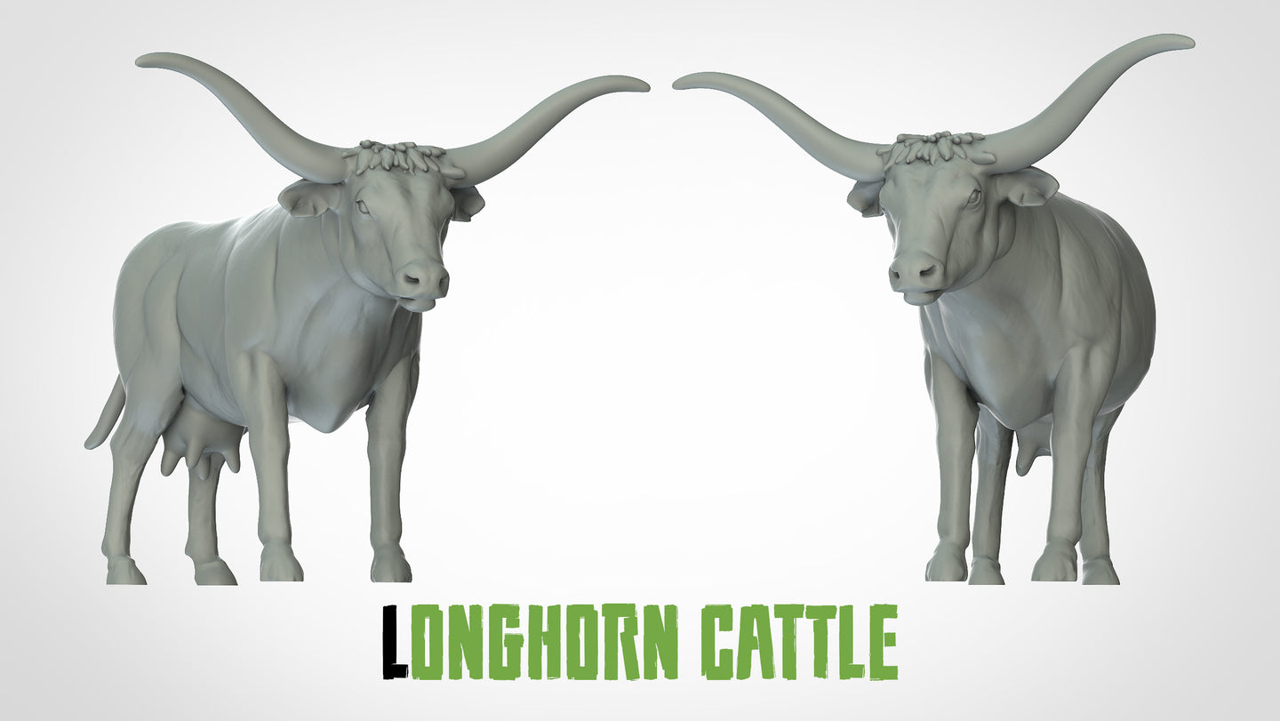 Longhorn Cattle - Animals - 3D IP Studios - Terrain Wargaming D&D DnD 28mm 32mm 40mm 54mm 75mm 100mm