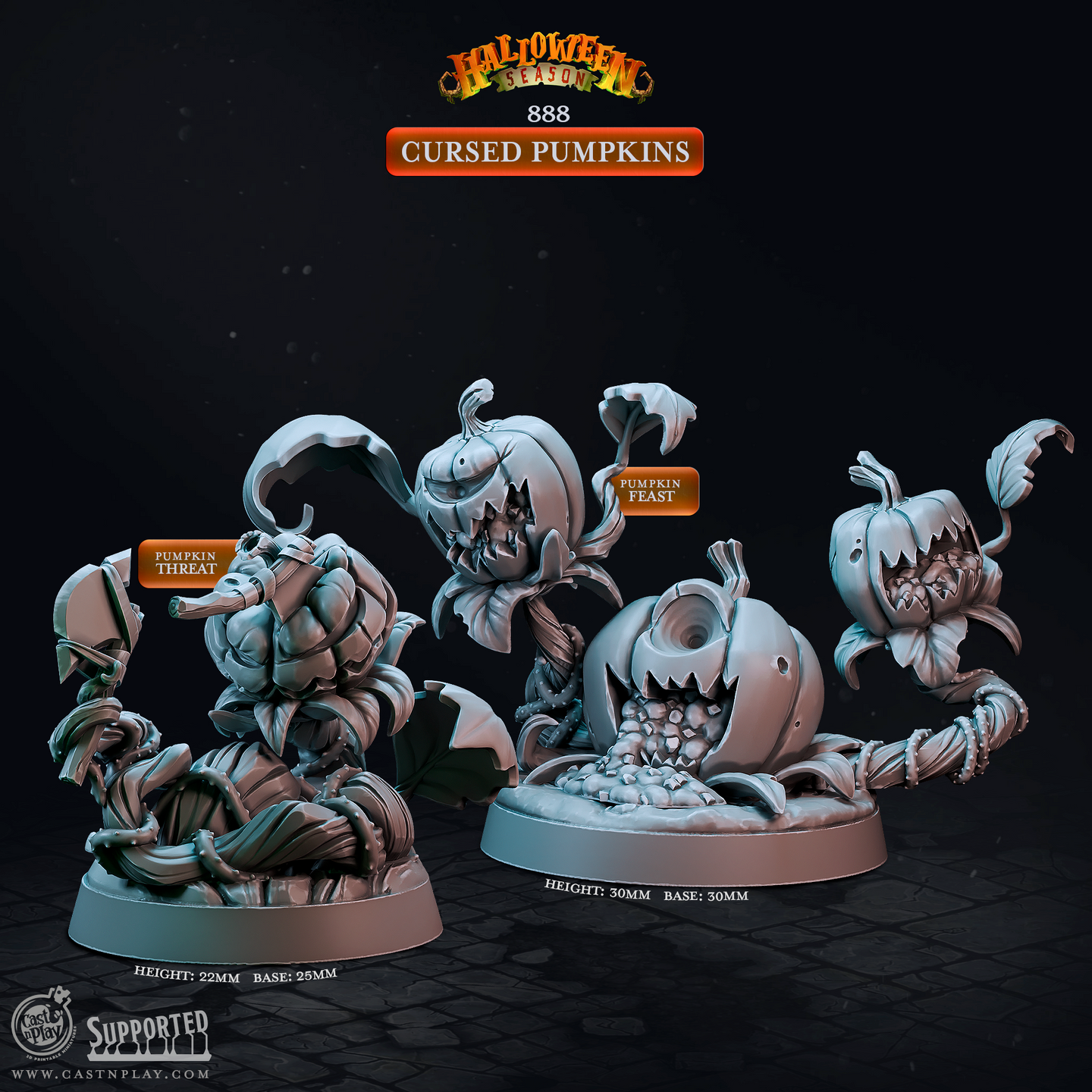Cursed Pumpkins - Halloween Season - CastNPlay - Terrain Wargaming D&D DnD 28mm 32mm 40mm 54mm