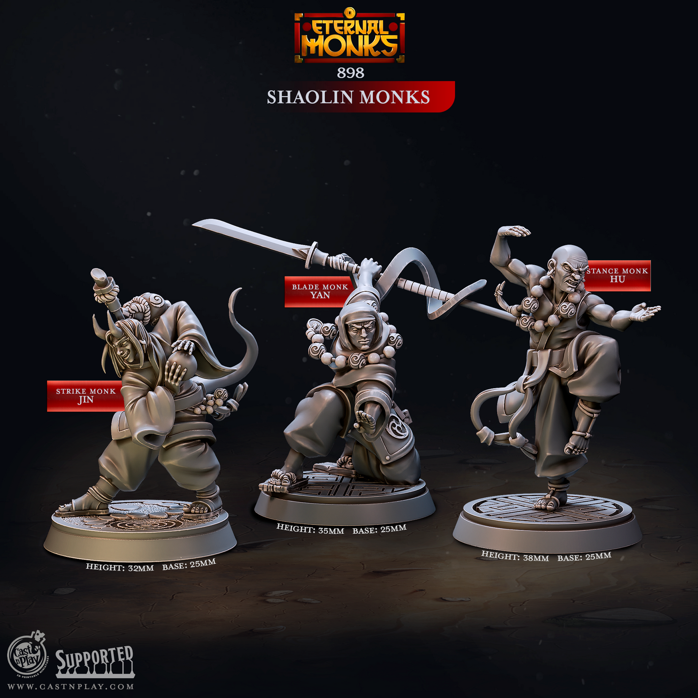 Shaolin Monks - Eternal Monks - CastNPlay - Terrain Wargaming D&D DnD 28mm 32mm 40mm 54mm