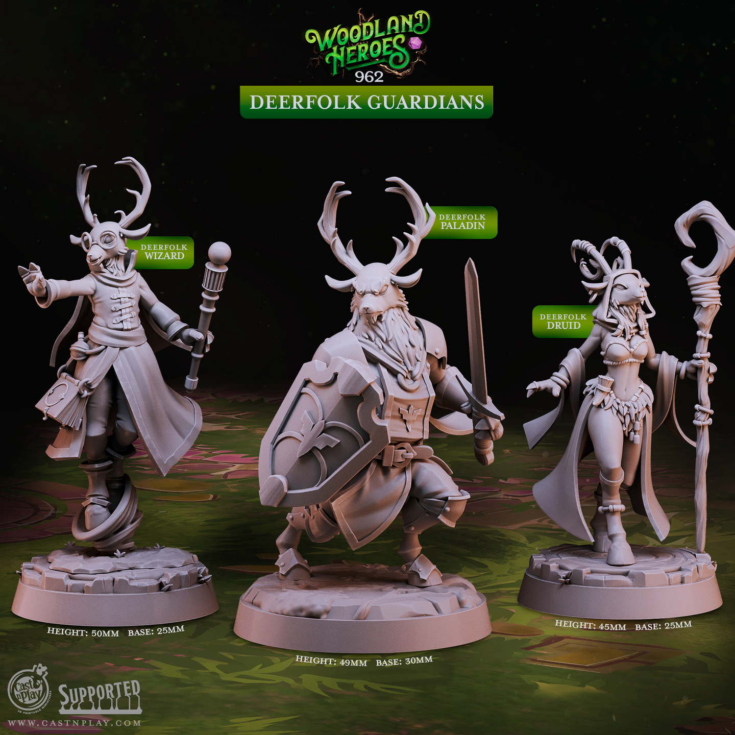 Deerfolk Guardians - Woodland Heroes - CastNPlay - Terrain Wargaming D&D DnD 28mm 32mm 40mm 54mm