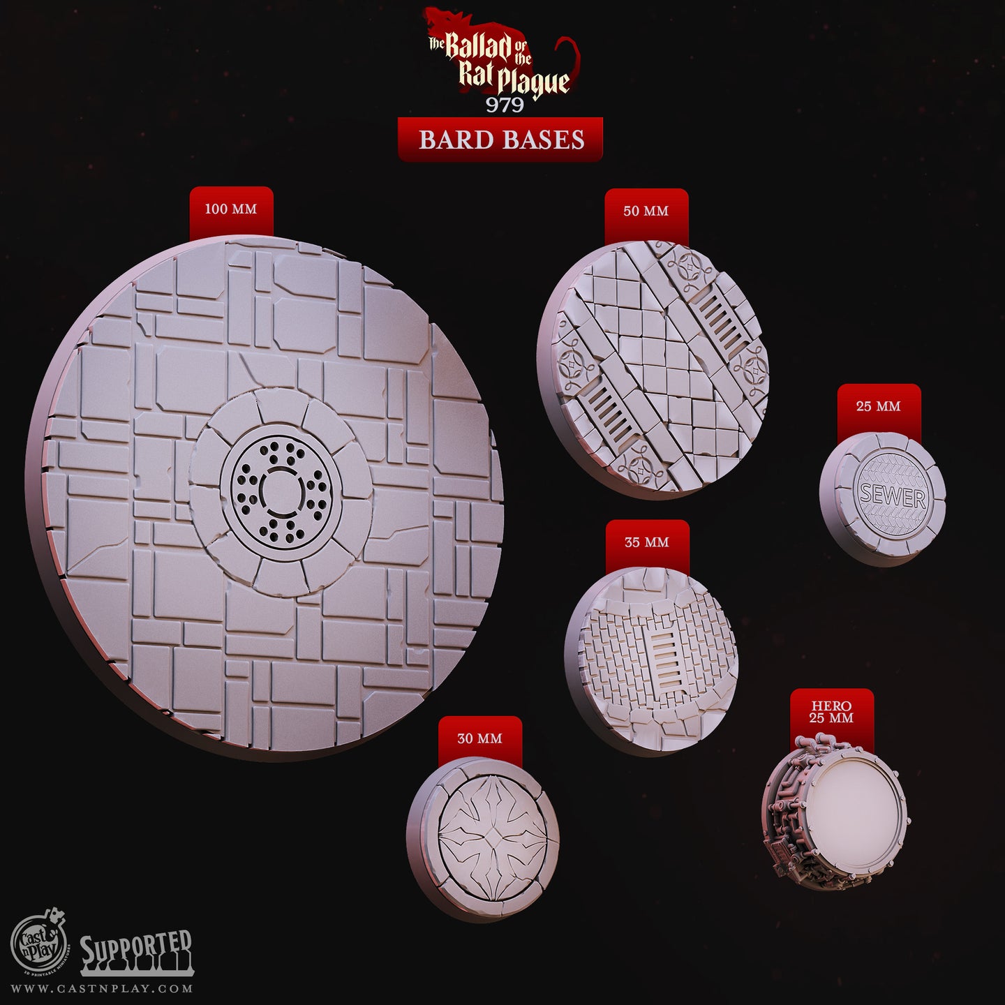Bard Bases - The Ballad of the Rat Plague - CastNPlay - Terrain Wargaming D&D DnD 28mm 32mm 40mm 54mm