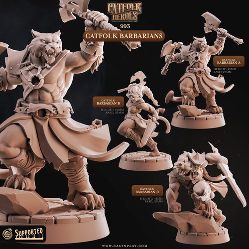 Catfolk Barbarians - Catfolk Heroes - CastNPlay - Terrain Wargaming D&D DnD 28mm 32mm 40mm 54mm