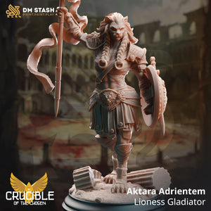 Aktara Adrientem Lioness Gladiator - Crucible of the Chosen  - DM Stash - Wargaming D&D DnD, 28mm, 32mm, 40mm, 54mm, 75mm, 100mm, 125mm
