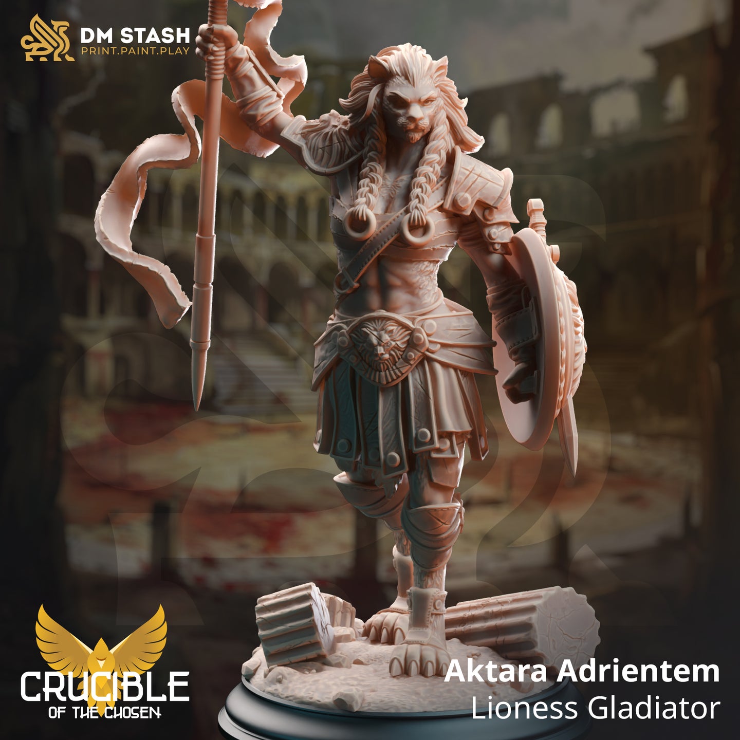 Aktara Adrientem Lioness Gladiator - Crucible of the Chosen  - DM Stash - Wargaming D&D DnD, 28mm, 32mm, 40mm, 54mm, 75mm, 100mm, 125mm