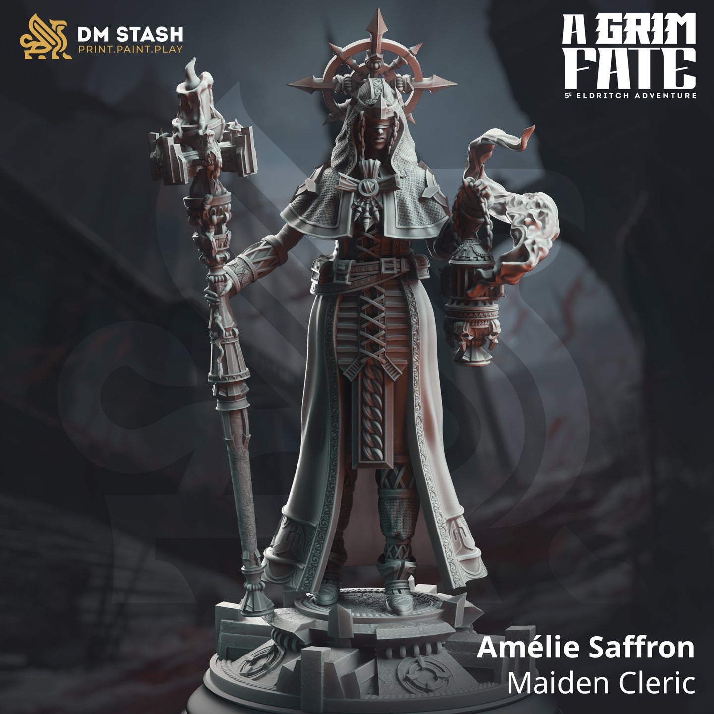 Amélie Saffron Maiden Cleric - A Grim Fate  - DM Stash - Wargaming D&D DnD, 28mm, 32mm, 40mm, 54mm, 75mm, 100mm, 125mm