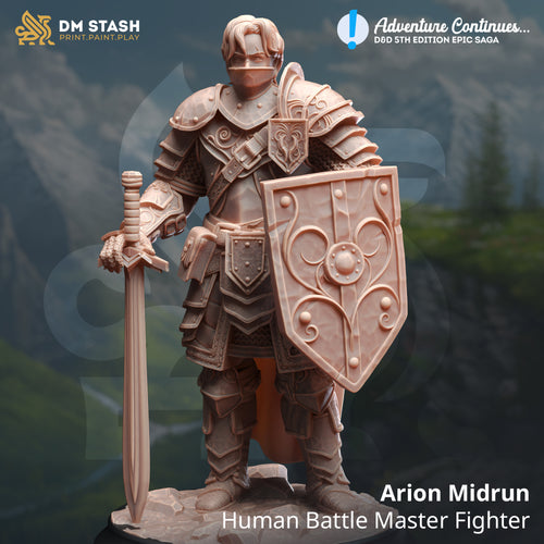 Arion Midrun Human Battle Master Fighter - Adventure Continues - DM Stash - Wargaming D&D DnD, 28mm, 32mm, 40mm, 54mm, 75mm, 100mm, 125mm