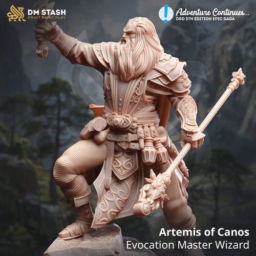 Artemis of Canos Evocation Master Wizard - Adventure Continues - DM Stash - Wargaming D&D DnD, 28mm, 32mm, 40mm, 54mm, 75mm, 100mm, 125mm