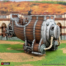 Load image into Gallery viewer, Barrel-Tech Sky Barge - Rise of the Halflings - Printable Scenery - Terrain, Wargaming, D&amp;D, DnD