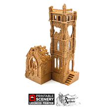 Load image into Gallery viewer, Bell Tower and Sept - Shadowfey Ruins 15mm 20mm 28mm 32mm 37mm Belltower Transept Wargaming Terrain D&amp;D DnD