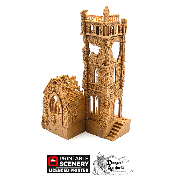 Bell Tower and Sept - Shadowfey Ruins 15mm 20mm 28mm 32mm 37mm Belltower Transept Wargaming Terrain D&D DnD