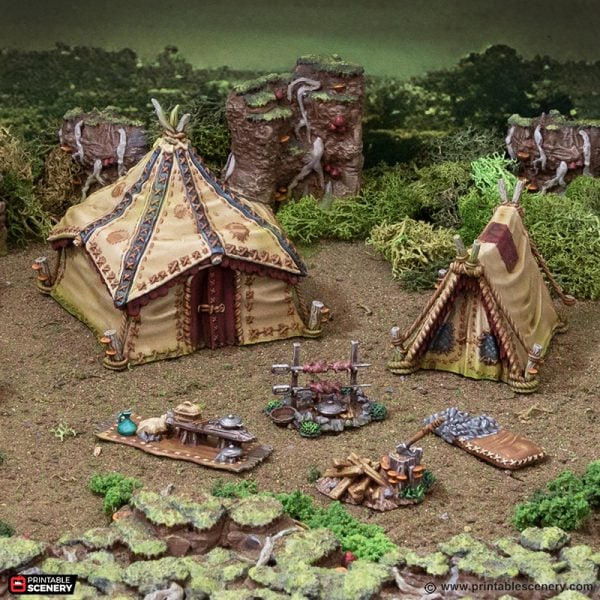 Campsite - The Gloaming Swamps - Printable Scenery Terrain Wargaming D&D DnD 15mm 20mm 25mm 28mm 32mm 40mm 54mm