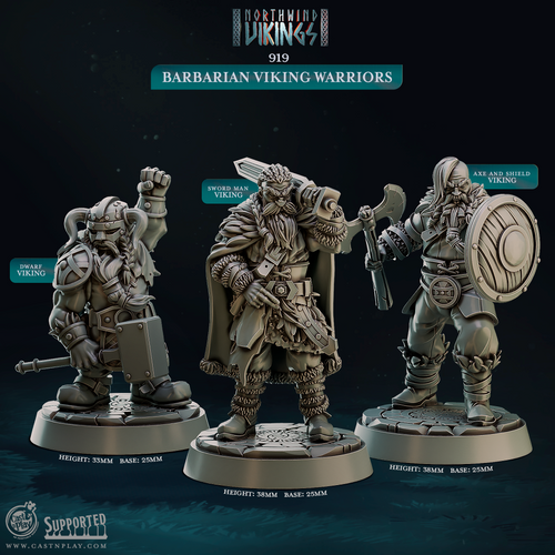 Barbarian Viking Warriors - Northwind Vikings - CastNPlay - Terrain Wargaming D&D DnD 28mm 32mm 40mm 54mm