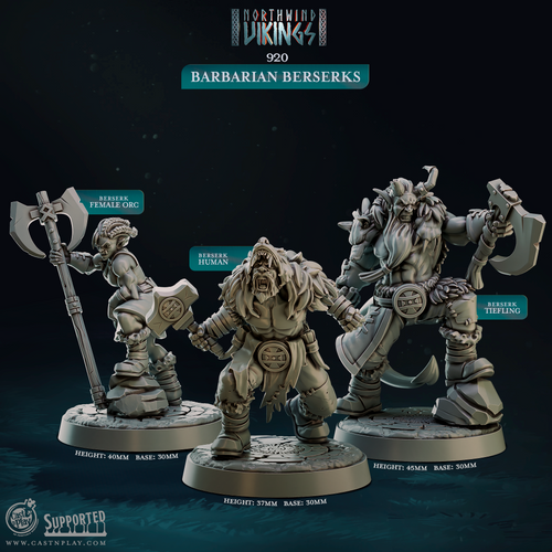 Barbarian Berserks - Northwind Vikings - CastNPlay - Terrain Wargaming D&D DnD 28mm 32mm 40mm 54mm