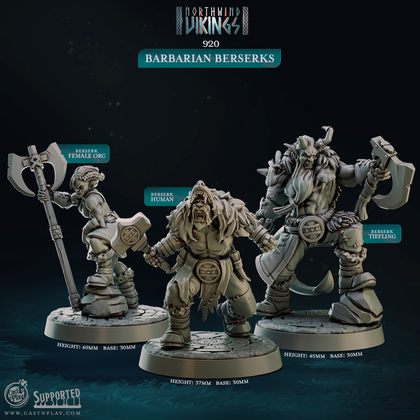 Barbarian Berserks - Northwind Vikings - CastNPlay - Terrain Wargaming D&D DnD 28mm 32mm 40mm 54mm