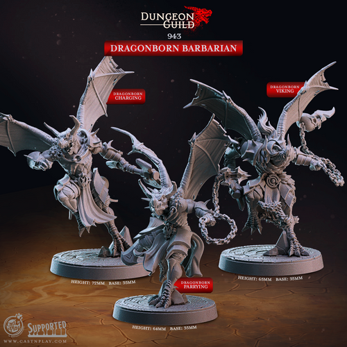 Dragonborn Barbarians - Dungeon Guild - CastNPlay - Terrain Wargaming D&D DnD 28mm 32mm 40mm 54mm