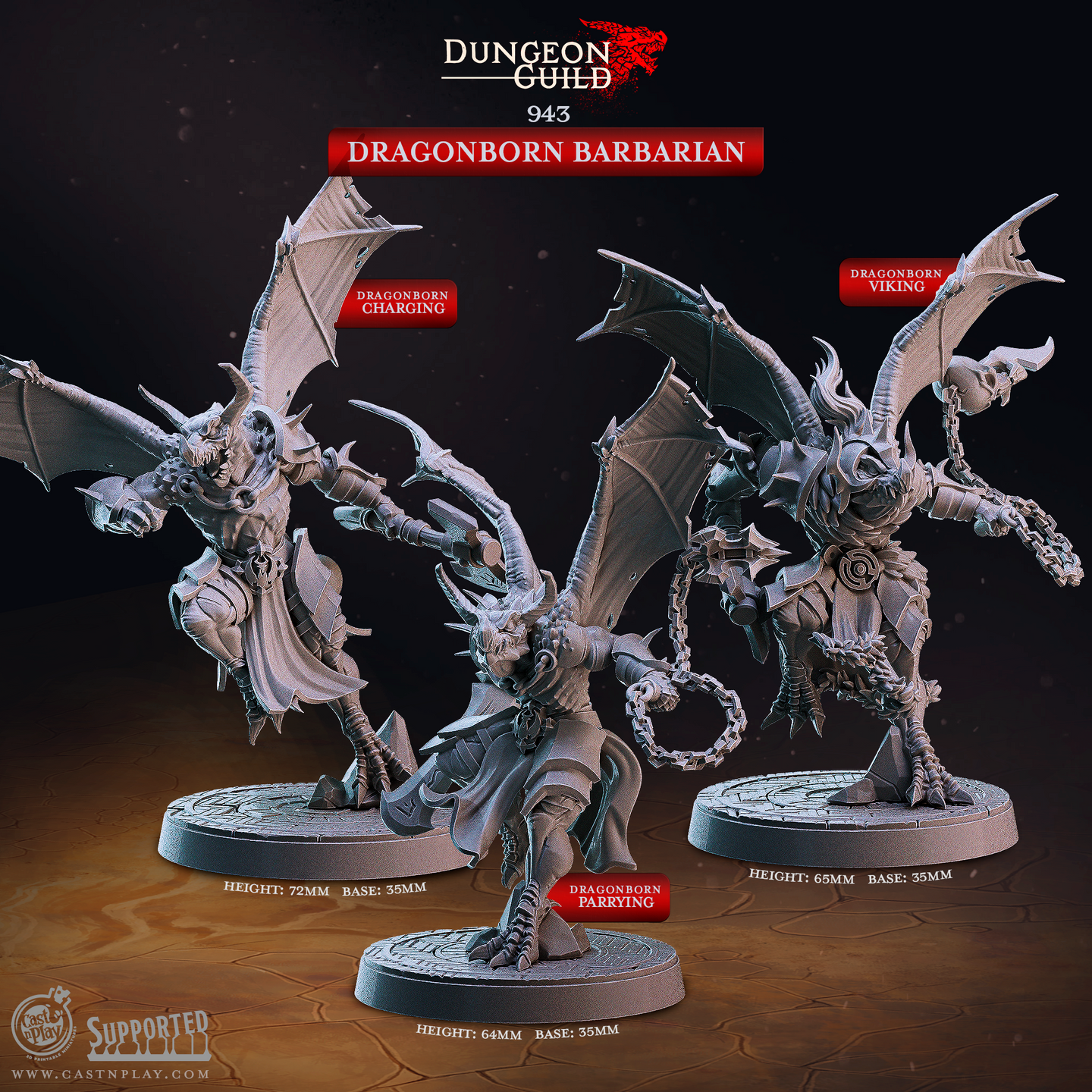 Dragonborn Barbarians - Dungeon Guild - CastNPlay - Terrain Wargaming D&D DnD 28mm 32mm 40mm 54mm