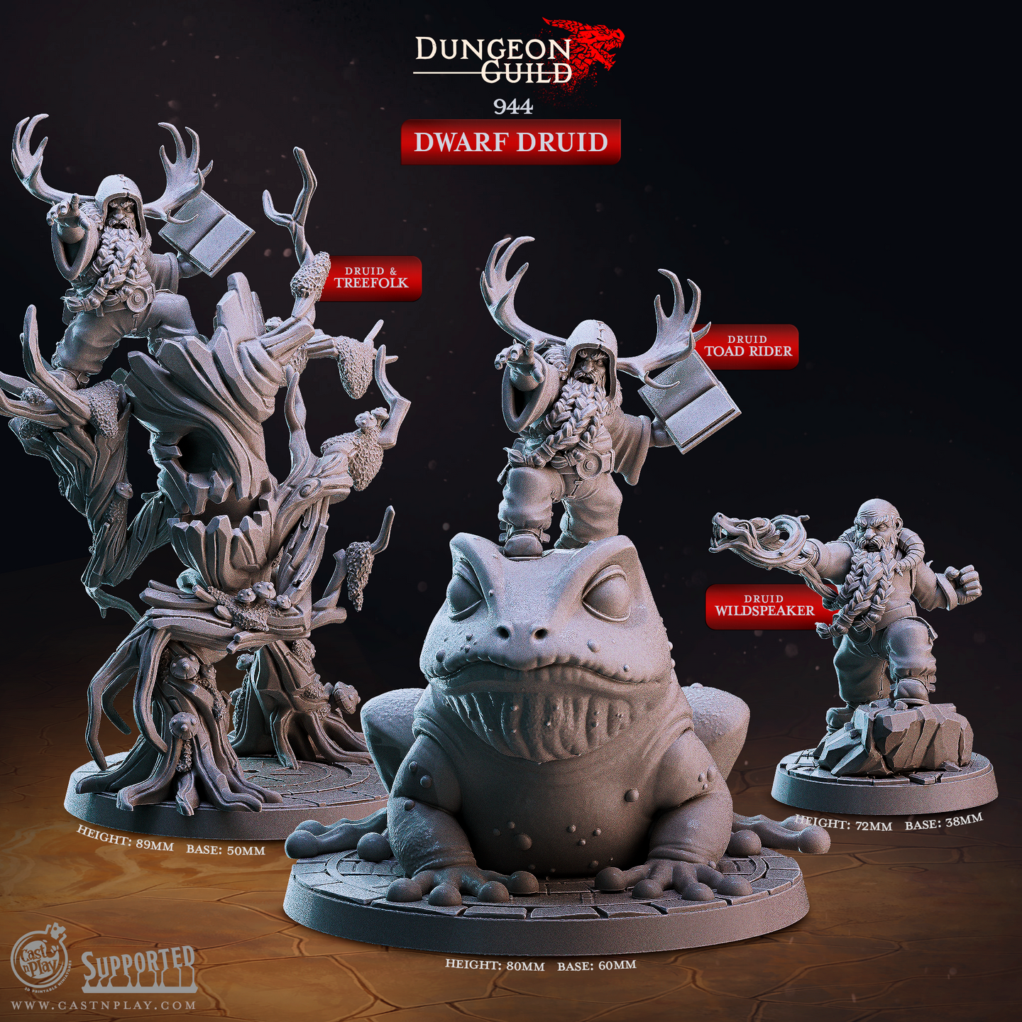Dwarf Druids - Dungeon Guild - CastNPlay - Terrain Wargaming D&D DnD 28mm 32mm 40mm 54mm