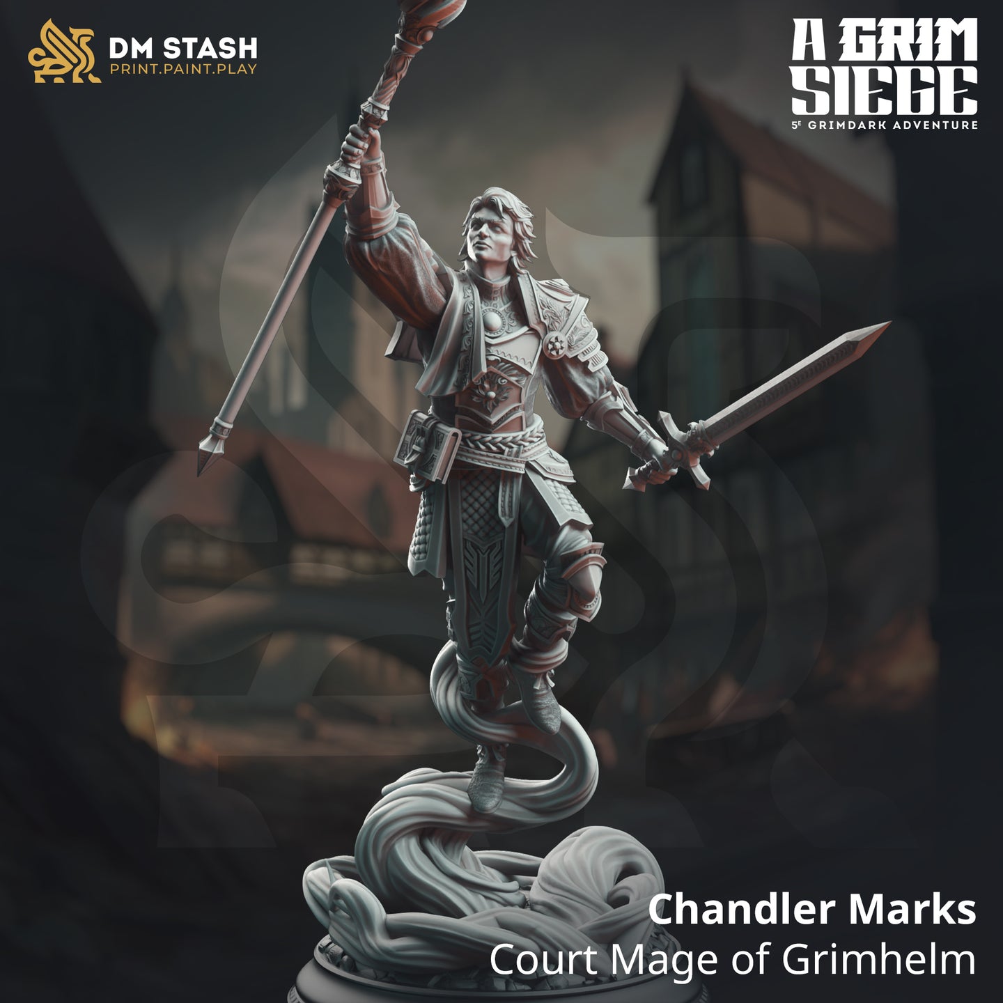 Chandler Marks, Court Mage of Grimhelm - A Grim Siege - DM Stash - Terrain Wargaming D&D DnD 32mm 40mm 54mm 75mm
