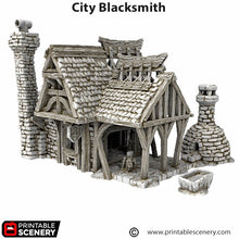 Load image into Gallery viewer, City Blacksmith - Cities of Ramshackle and Ruin - Printable Scenery - Terrain, Wargaming, D&amp;D, DnD