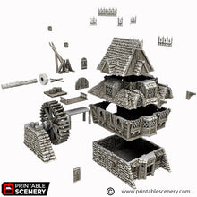 Load image into Gallery viewer, City Watermill - Cities of Ramshackle and Ruin - Printable Scenery - Terrain, Wargaming, D&amp;D, DnD