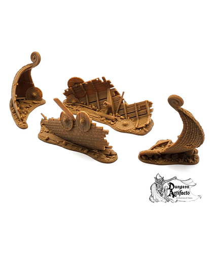 Snekkar and Drakkar Wreck Set - Asgard Rising Miniatures - Wargaming D&D DnD