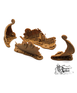 Snekkar and Drakkar Wreck Set - Asgard Rising Miniatures - Wargaming D&D DnD