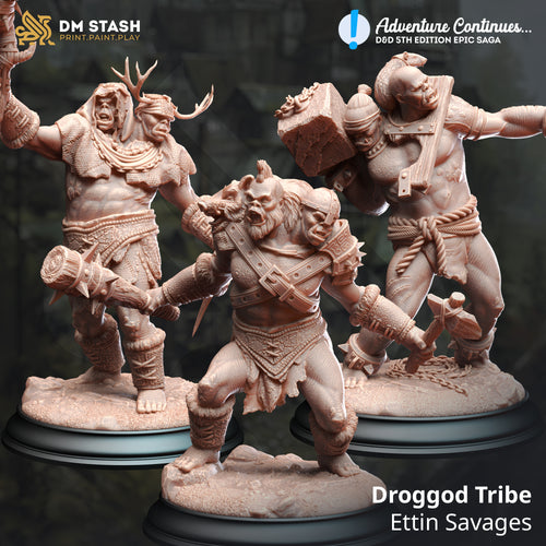 Droggod Tribe Ettin Savages - Adventure Continues - DM Stash - Wargaming D&D DnD, 28mm, 32mm, 40mm, 54mm, 75mm, 100mm, 125mm