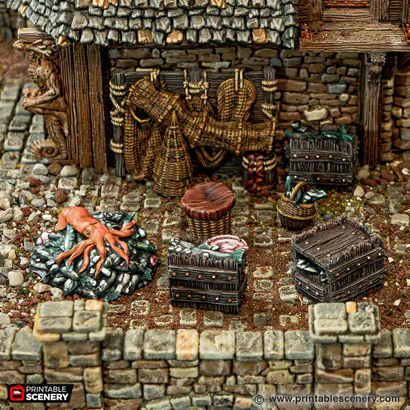 Fishermans Scatter - Cities of Ramshackle and Ruin - Printable Scenery - Terrain, Wargaming, D&D, DnD 28mm 32mm 40mm 54mm
