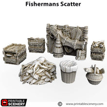 Load image into Gallery viewer, Fishermans Scatter - Cities of Ramshackle and Ruin - Printable Scenery - Terrain, Wargaming, D&amp;D, DnD 28mm 32mm 40mm 54mm