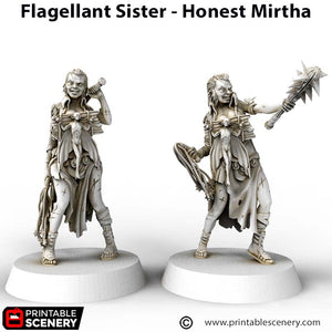 Honest Mirtha Flagellant Sister - Cities of Ramshackle and Ruin - Printable Scenery - Terrain, Wargaming, D&D, DnD 28mm 32mm 40mm 54mm