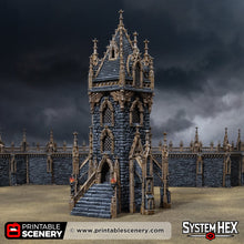 Load image into Gallery viewer, Gothic Hex Tower - Darkness &amp; Desolation - Printable Scenery - SystemHEX Terrain D&amp;D DnD