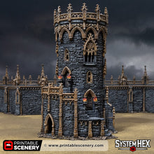 Load image into Gallery viewer, Gothic Round Tower - Darkness &amp; Desolation - Printable Scenery - SystemHEX Terrain D&amp;D DnD