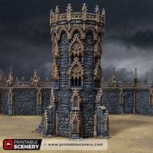 Load image into Gallery viewer, Gothic Round Tower - Darkness &amp; Desolation - Printable Scenery - SystemHEX Terrain D&amp;D DnD