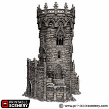 Load image into Gallery viewer, Gothic Round Tower - Darkness &amp; Desolation - Printable Scenery - SystemHEX Terrain D&amp;D DnD