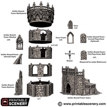 Load image into Gallery viewer, Gothic Round Tower - Darkness &amp; Desolation - Printable Scenery - SystemHEX Terrain D&amp;D DnD
