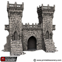 Load image into Gallery viewer, Gothic Small Square Tower with Gate - Darkness &amp; Desolation - Printable Scenery - SystemHEX Terrain D&amp;D DnD