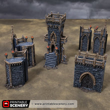 Load image into Gallery viewer, Gothic Small Square Tower with Gate - Darkness &amp; Desolation - Printable Scenery - SystemHEX Terrain D&amp;D DnD