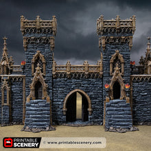 Load image into Gallery viewer, Gothic Small Square Tower with Gate - Darkness &amp; Desolation - Printable Scenery - SystemHEX Terrain D&amp;D DnD