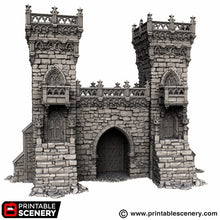 Load image into Gallery viewer, Gothic Small Square Tower with Gate - Darkness &amp; Desolation - Printable Scenery - SystemHEX Terrain D&amp;D DnD