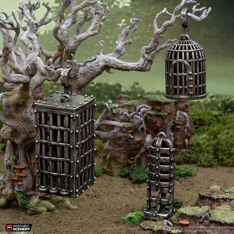 Hanging Cages - The Gloaming Swamps - Printable Scenery Terrain Wargaming D&D DnD 15mm 20mm 28mm 32mm 40mm 54mm