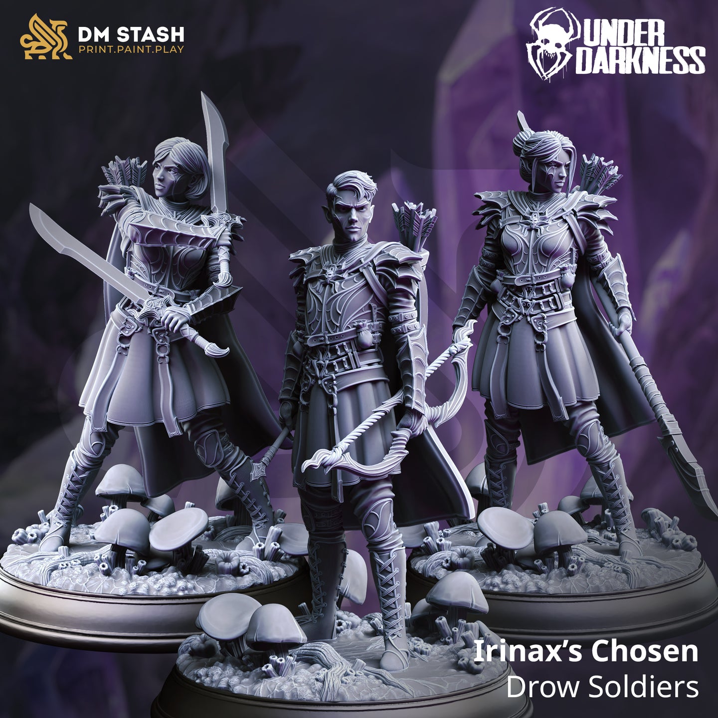 Drow Soldiers - Adventure Continues - DM Stash - Wargaming D&D DnD, 28mm, 32mm, 40mm, 54mm, 75mm, 100mm, 125mm