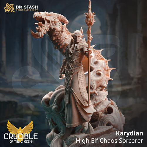Karydian High Elf Chaos Sorcerer - Crucible of the Chosen  - DM Stash - Wargaming D&D DnD, 28mm, 32mm, 40mm, 54mm, 75mm, 100mm
