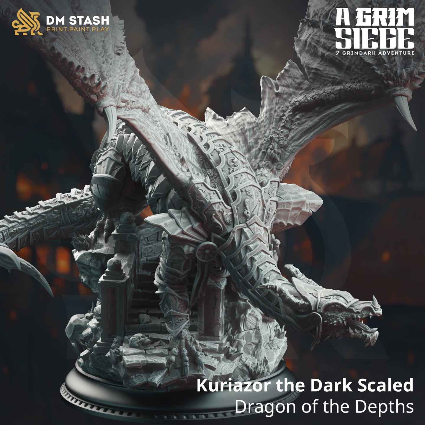Kuriazor the Dark Scaled, Dragon of the Depths - A Grim Siege - DM Stash - Terrain Wargaming D&D DnD 32mm 40mm 54mm 75mm