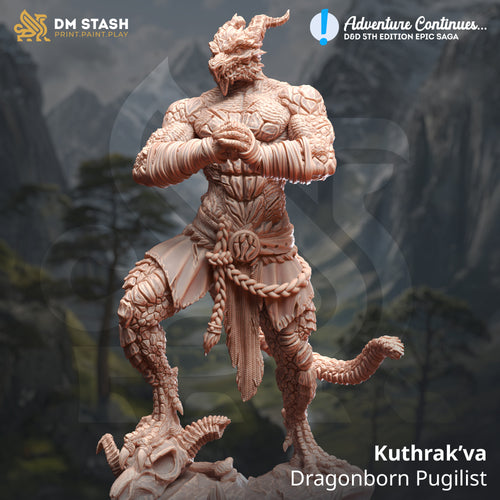 Kuthrak’va Dragonborn Pugilist - Adventure Continues - DM Stash - Wargaming D&D DnD, 28mm, 32mm, 40mm, 54mm, 75mm, 100mm, 125mm