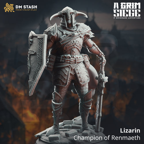 Lizarin, Champion of Renmaeth - A Grim Siege - DM Stash - Terrain Wargaming D&D DnD 32mm 40mm 54mm 75mm