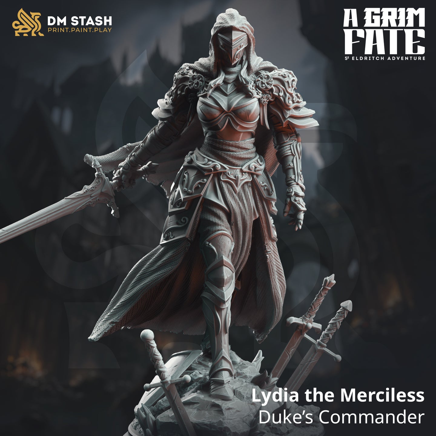 Lydia the Merciless Duke’s Commander - A Grim Fate  - DM Stash - Wargaming D&D DnD, 28mm, 32mm, 40mm, 54mm, 75mm, 100mm, 125mm
