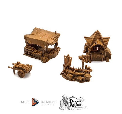 Market Stalls - Torbridge Cull - Infinite Dimensions Terrain Wargaming D&D DnD 15mm 20mm 25mm 28mm 32mm 40mm Painted options