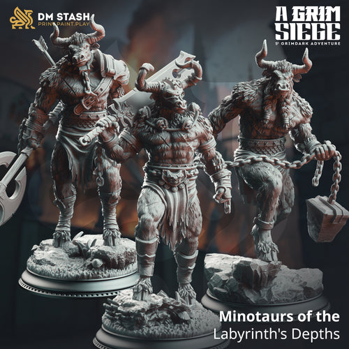 Minotaurs of the Labyrinth's Depths - A Grim Siege - DM Stash - Terrain Wargaming D&D DnD 32mm 40mm 54mm 75mm